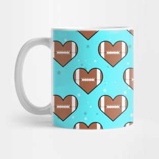 American Football Ball Texture In Heart Shape - Seamless Pattern on Sky Blue Background Mug